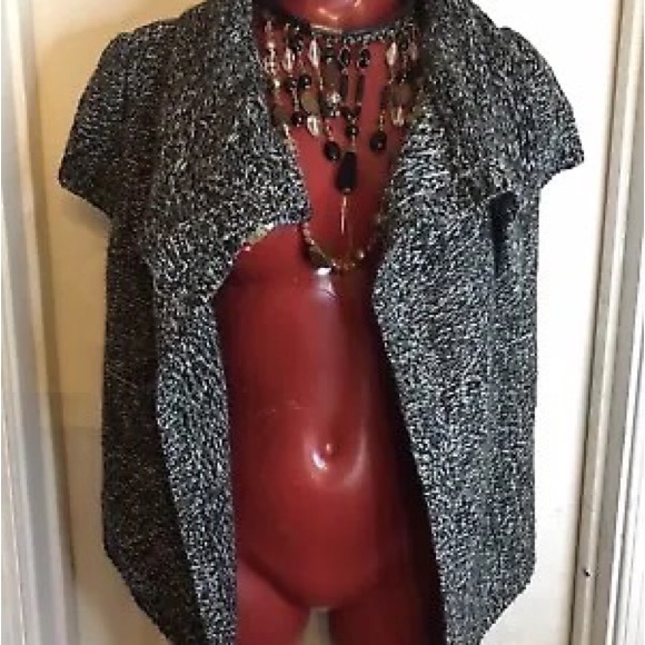 NEW KNIT CO SHAWL COLLAR SLEEVELESS CARDIGAN - SIZE M- GRAY,BLACK,WHITE - Picture 11 of 12